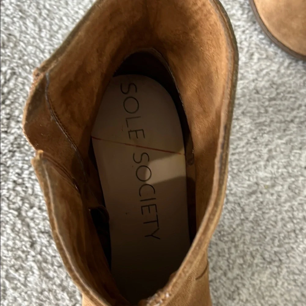 Sole Society Suede Ankle Boots, Women Tan Modern Western Bootie in Size 9.5